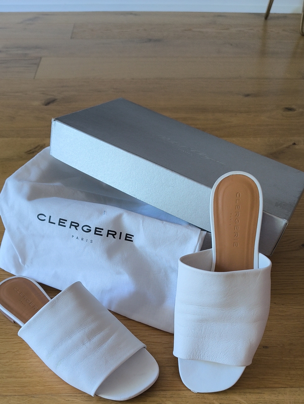 Robert Clergerie White Leather Slide Sandals